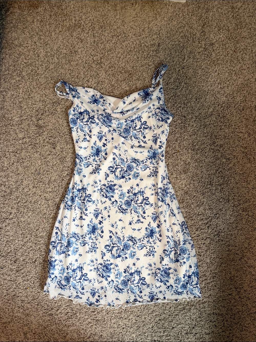 SHEIN White Dress with Blue Floral Print - Mini Slip Dress